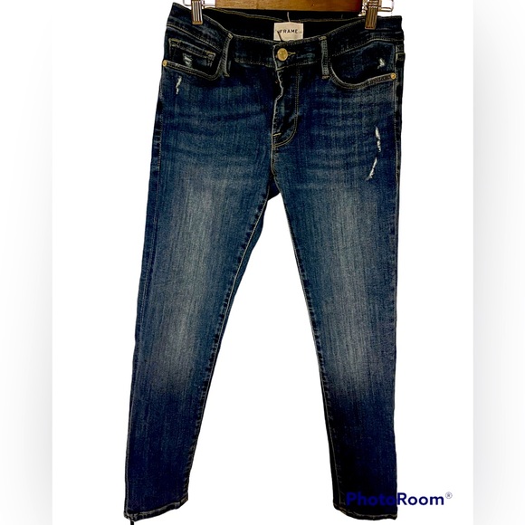 Frame Womens Le Garcon Boyfriend Jeans Size 27 Blue Distressed Covant Midrise - Picture 1 of 15